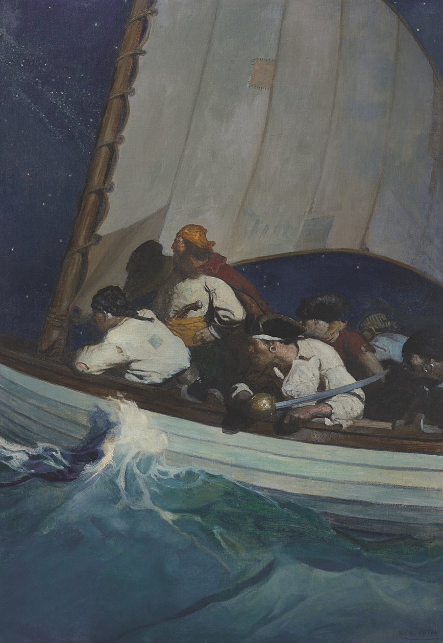 "Ah, Morgan'ın adamları senin peşinde ve Karasakal - korsan!..." by Newell Convers Wyeth