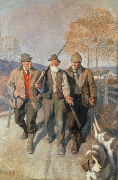 Üç Avcı ve Tazı (tuval üzerine yağlı boya) by Newell Convers Wyeth