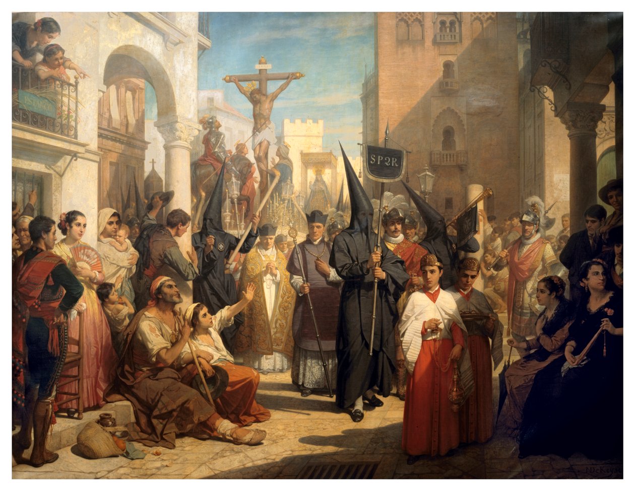 Sevilla'da Hayırlı Cuma Alayı (tuval üzerine yağlı boya) by Nicaise de Keyser
