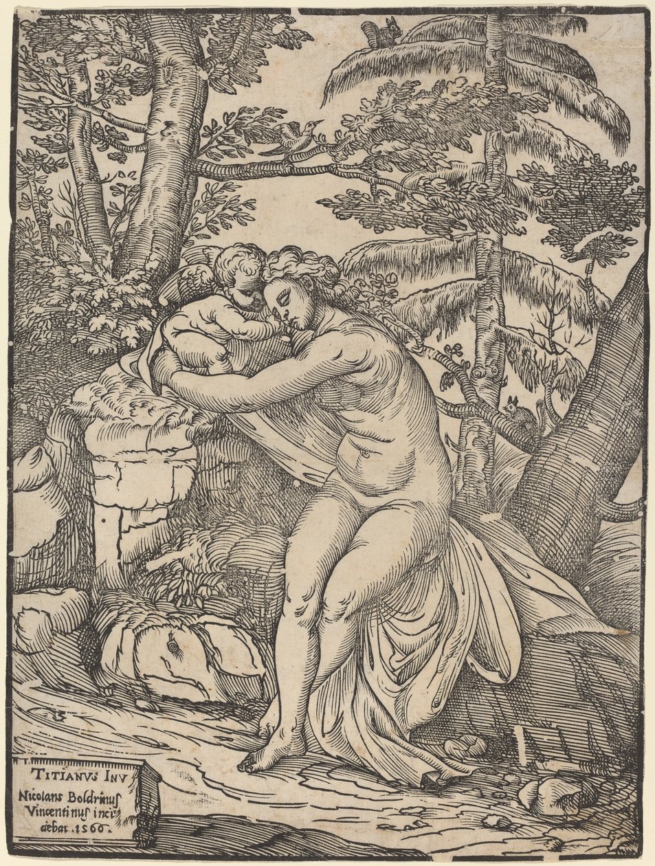Venüs ve Aşk Tanrısı by Niccolò Boldrini after Titian