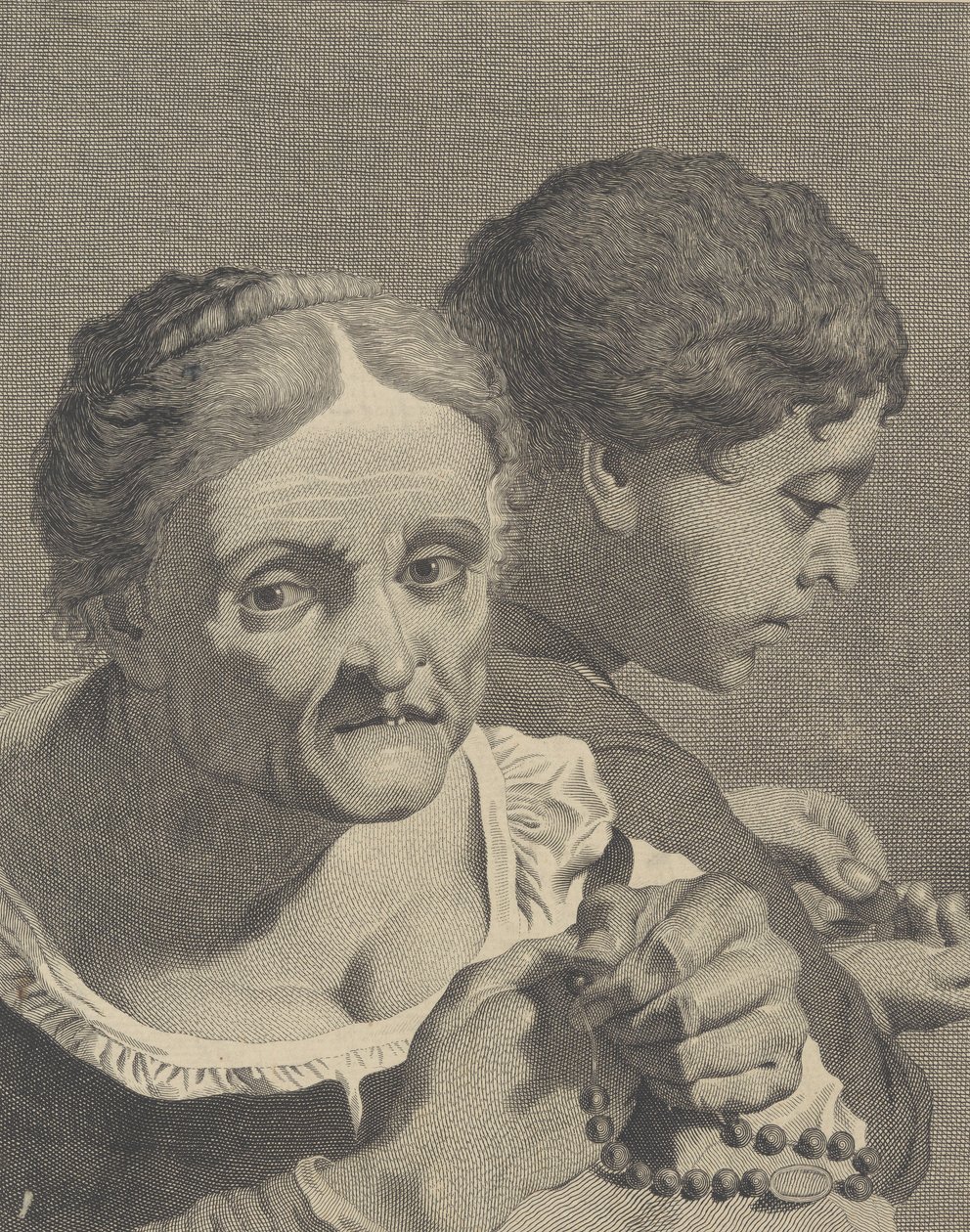 Tesbihli yaşlı bir kadın ve bozuk para sayan bir çocuk, 10 fr..., yakl. 1750-90. by Niccolò Cavalli