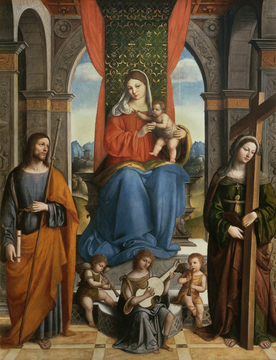 Galiçya Aziz James ve Aziz Helena ile Madonna ve Çocuk by Niccolo  Pisano