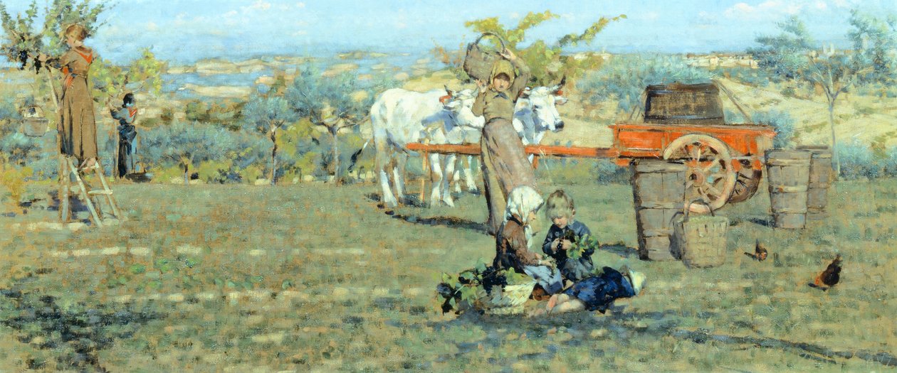 Tarlalarda, yaklaşık 1891, Niccolo Cannicci (1846-1906). Tuval üzerine yağlı boya, 41,5x90,5 cm. by Niccolo Cannicci