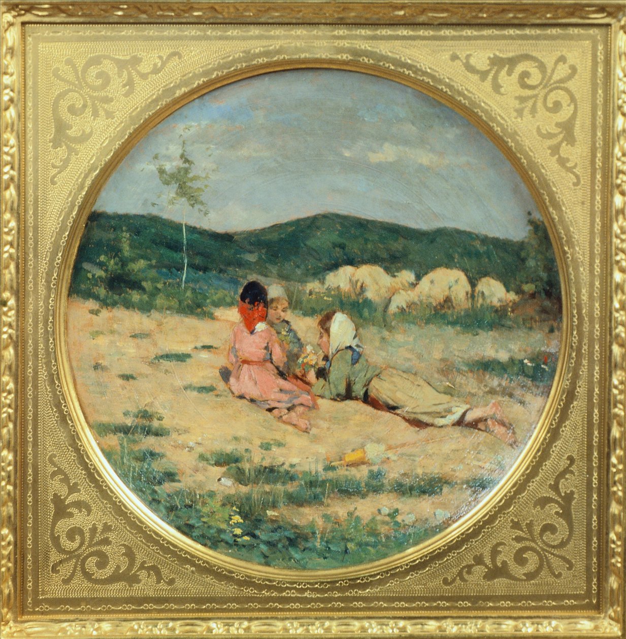 Niccolo Cannicci tarafından çoban figürleriyle boyanmış tabak, 1880 dolaylarında, pişmiş toprak tabak üzerine yağlı boya by Niccolo Cannicci