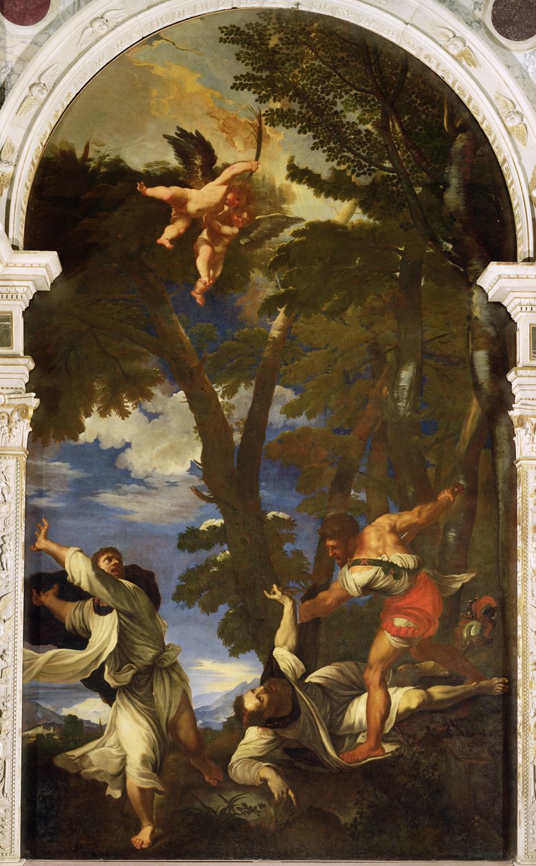 Kiralık Suikastçılar Tarafından Bıçaklanan Aziz Peter Şehit (Titian'ın Tesbih Şapeli'nin ateşinde kaybolan resminin kopyası) by Niccolo Cassana