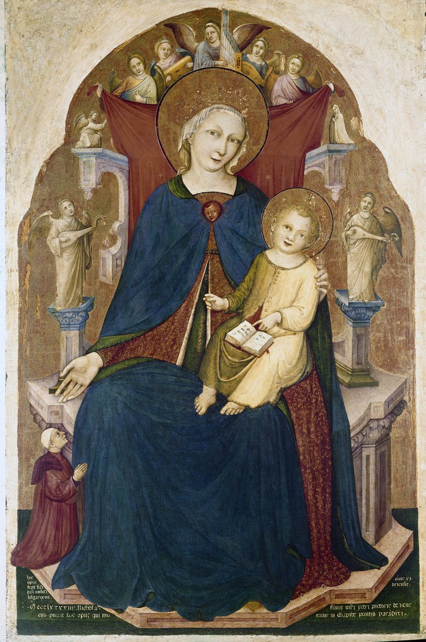 Madonna, Çocuk ve iki adanmışla birlikte tahta çıktı. Niccolo di Pietro Gerini