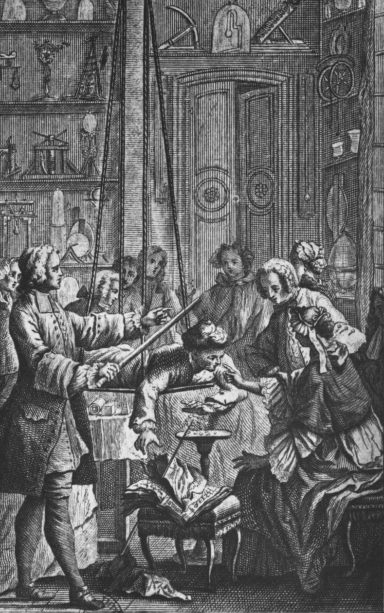Abbe Jean Antoine Nollet (1700-70) tarafından bir fizikçi kabininde bir adam üzerinde yapılan elektrik deneyi, Nollet tarafından yayınlanan 