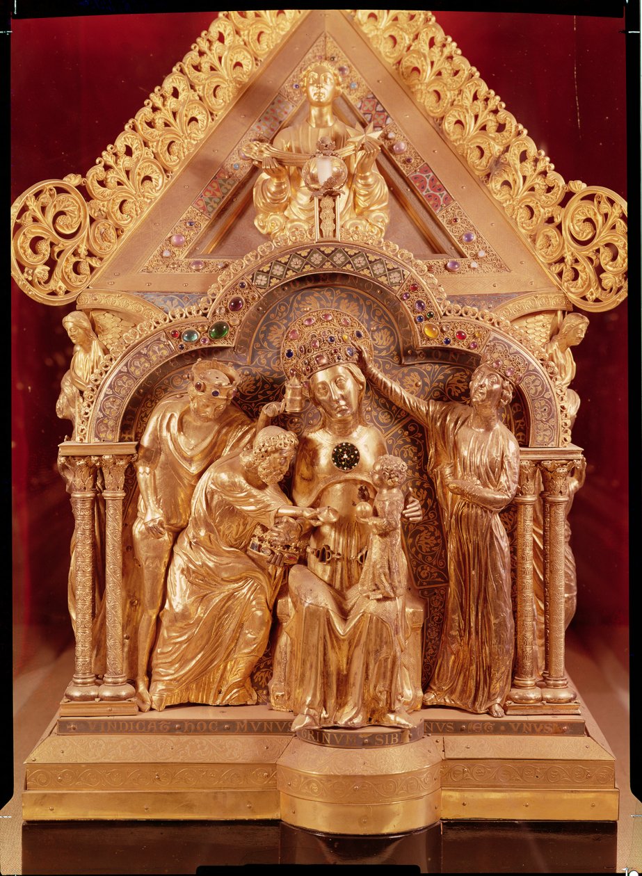 Magi'nin hayranlığı, Meryem Ana'nın Notre-Dame Tapınağı'nın üçgen çatılı ucu, 1205 (ahşap üzerine gümüş yaldız, bakır yaldız, emaye ve telkari) by Nicholas of Verdun