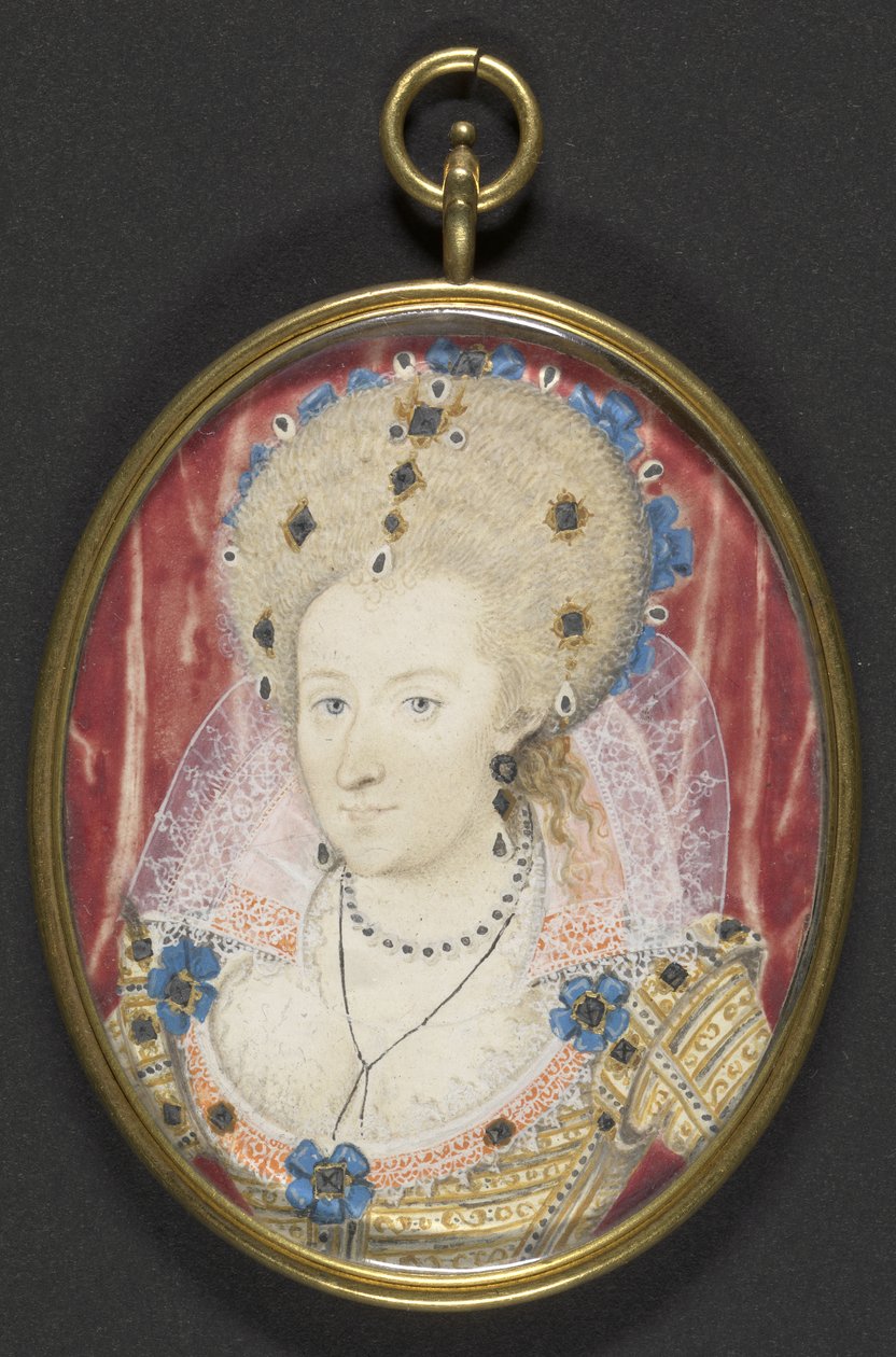 Danimarkalı Anne, c.1600 (kart üzerine serilmiş parşömen üzerine guaş) by Nicholas (studio of) Hilliard