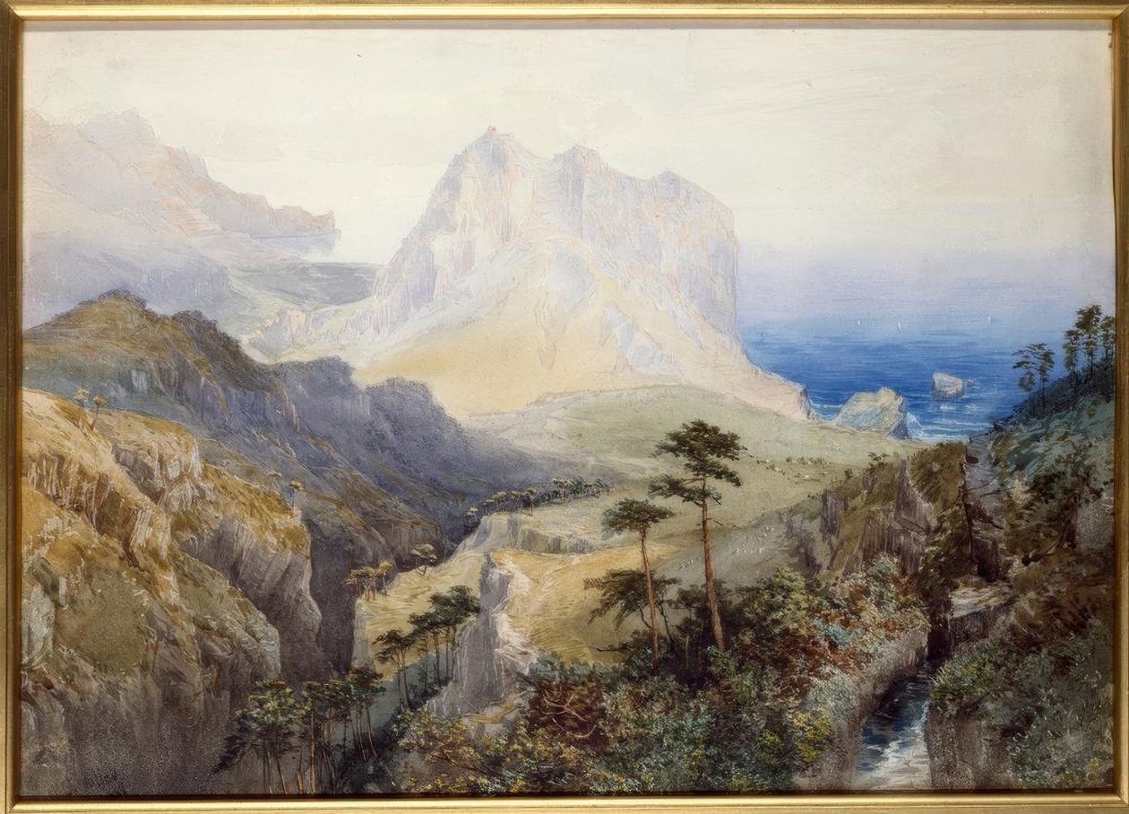 A gorge near the sea, Southern Alps, New Zealand by Nicholas Chevalier