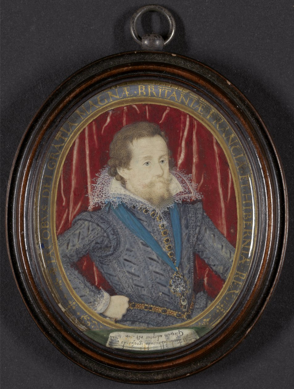 İngiltere Kralı I. James ve İskoçya Kralı VI, c.1610 (w/c, guaş ve altın, parşömen üzerine kalem ve siyah mürekkep) by Nicholas Hilliard