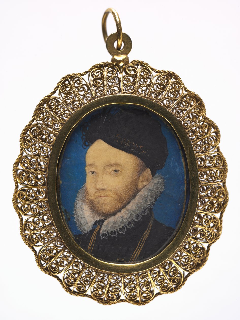 Bir Adamın Portresi, c.1590 (sonraki bir yaldızlı metal çerçeve içinde parşömen üzerine w/c) by Nicholas Hilliard