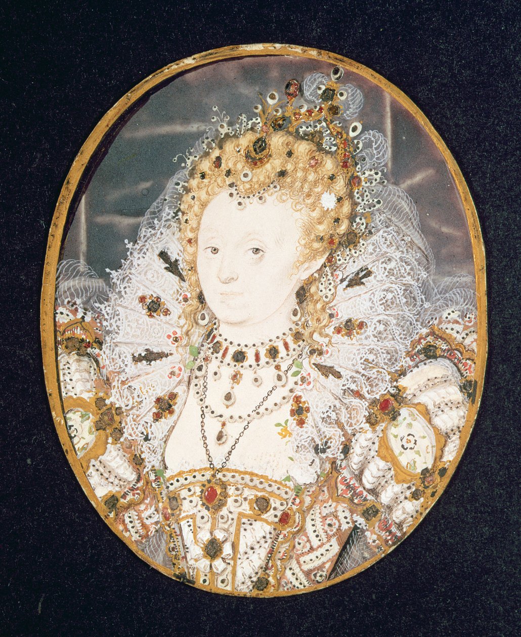 Kraliçe I. Elizabeth, c.1595-1600 (parşömen üzerine wc) by Nicholas Hilliard