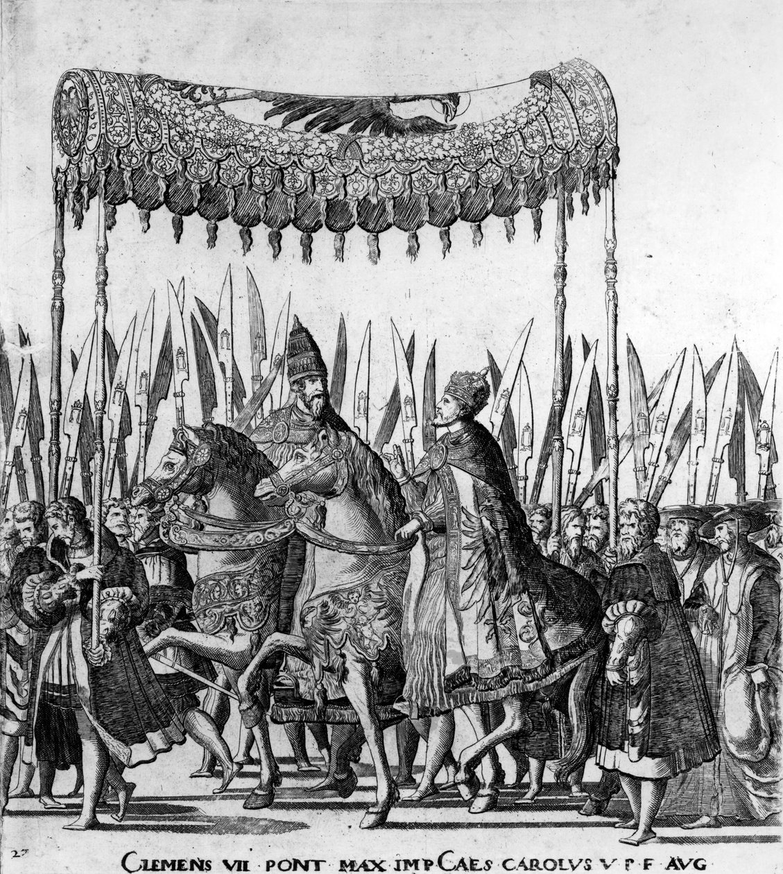 The Entry of Pope Clement VII and Emperor Charles V into Bologna on 24 February 1530, plate 27, c.1530  (detail of 472273) by Nicholas Hogenberg