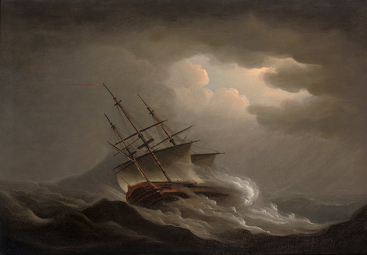 Açık denizdeki fırtınada yalpalayan bir firkateyn by Nicholas Pocock