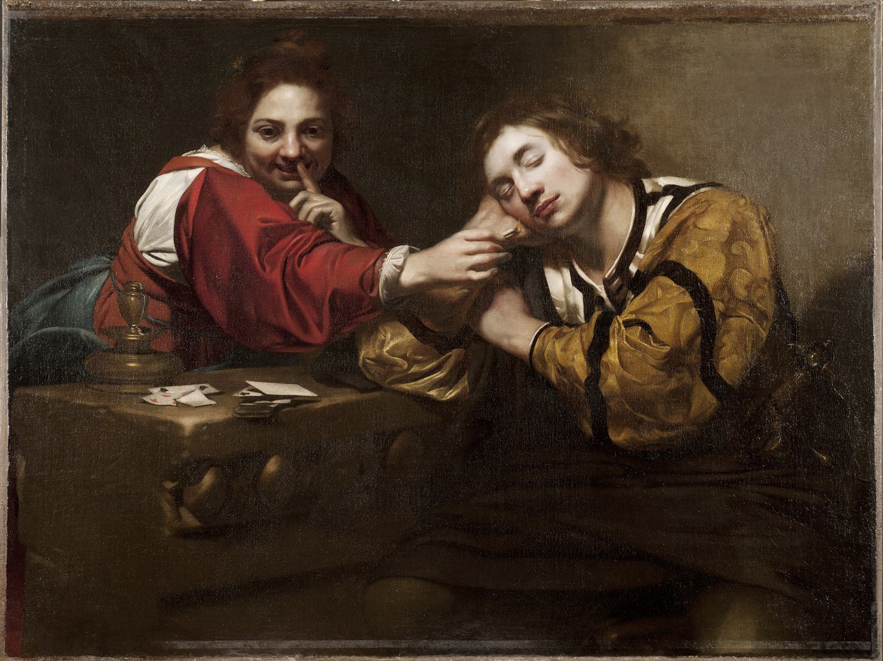 Falcılık Sahnesi (Uyuyan Genç Bir Kadın Tarafından Uyandırılır), Renieri, Niccolo (Nicolas Regnier) (c. 1590-1667). tuval üzerine yağlıboya by Nicholas Renieri
