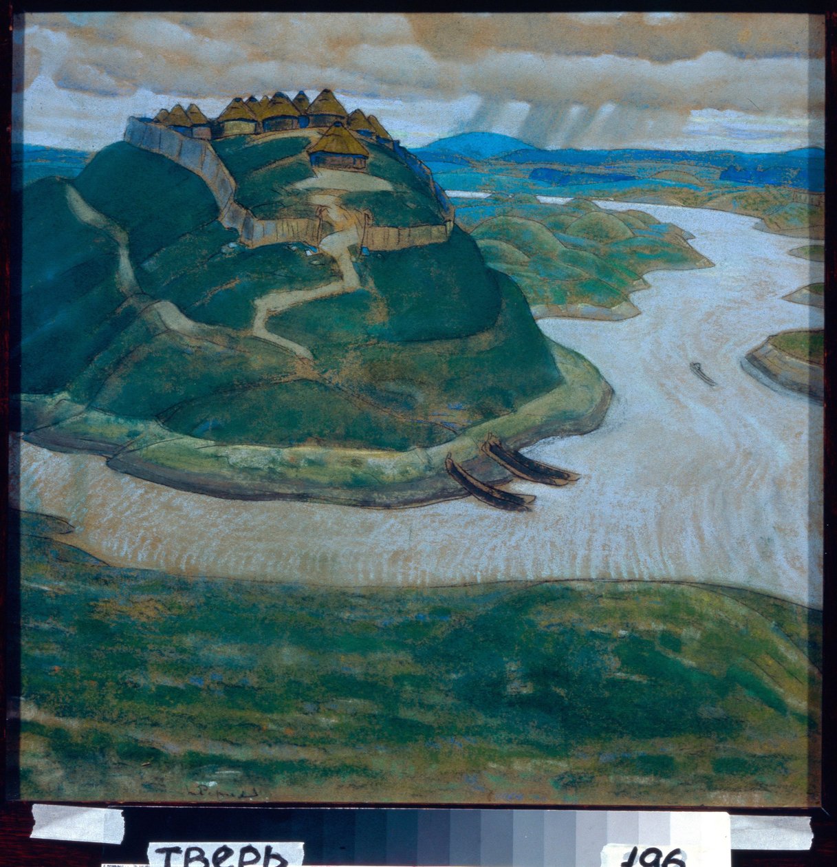 Eski müstahkem Slav kampı. Nicolas (Nicholas) Roerich'in (1874-1947) çalışması, karton üzerine pastel. Rus sanatı, 20. yüzyıl, sembolizm. Bölgesel Sanat Galerisi, Tver. by Nicholas Roerich