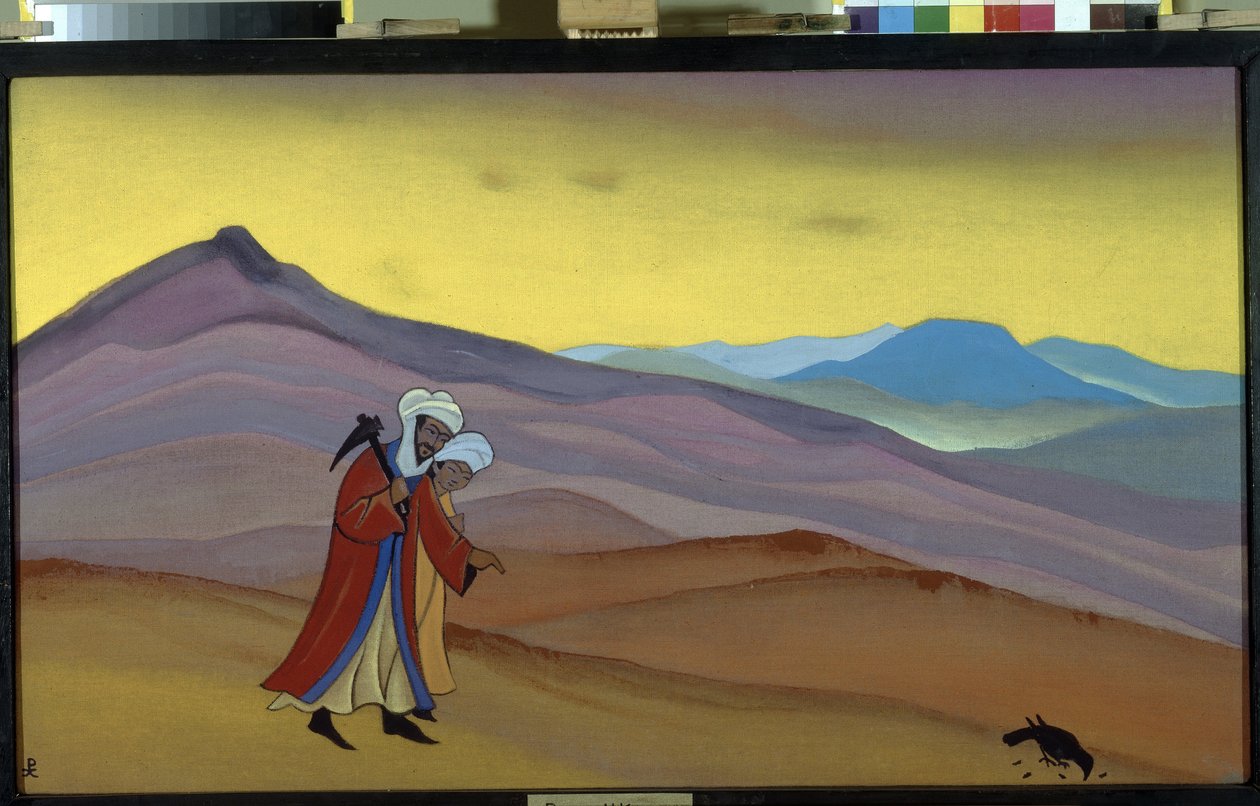 Hüsrev ve Şirin. Pers efsanesi 13. yüzyıl: Sasani kralı II. Hüsrev ile Hıristiyan prenses Şirin arasındaki aşk hikayesi. Nicholas Roerich
