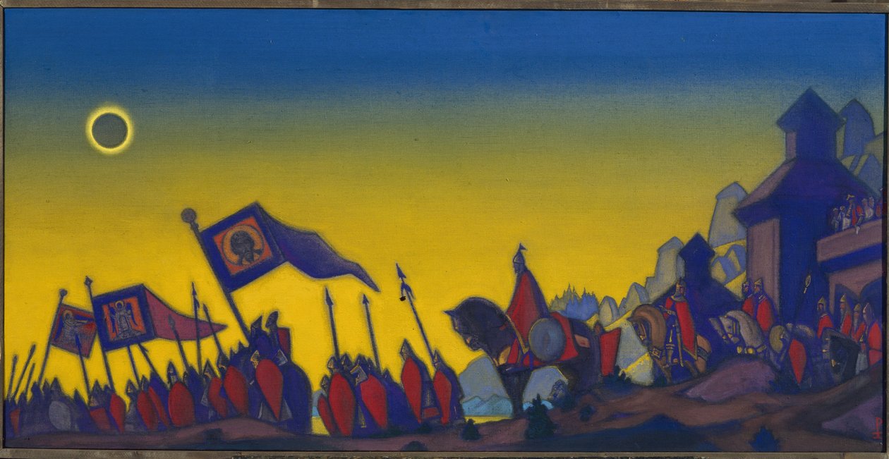 Igor'un kampanyası. 12. yüzyıl Slav edebiyatından esinlenen, cesur olarak bilinen Prens Igor Sviatoslavitch'in (1151-1201 veya 1202) askeri gerçeklerine dayanan epik şiir. Nicolas Roerich'in (1874-1947) çalışması, tuval üzerine tempera by Nicholas Roerich