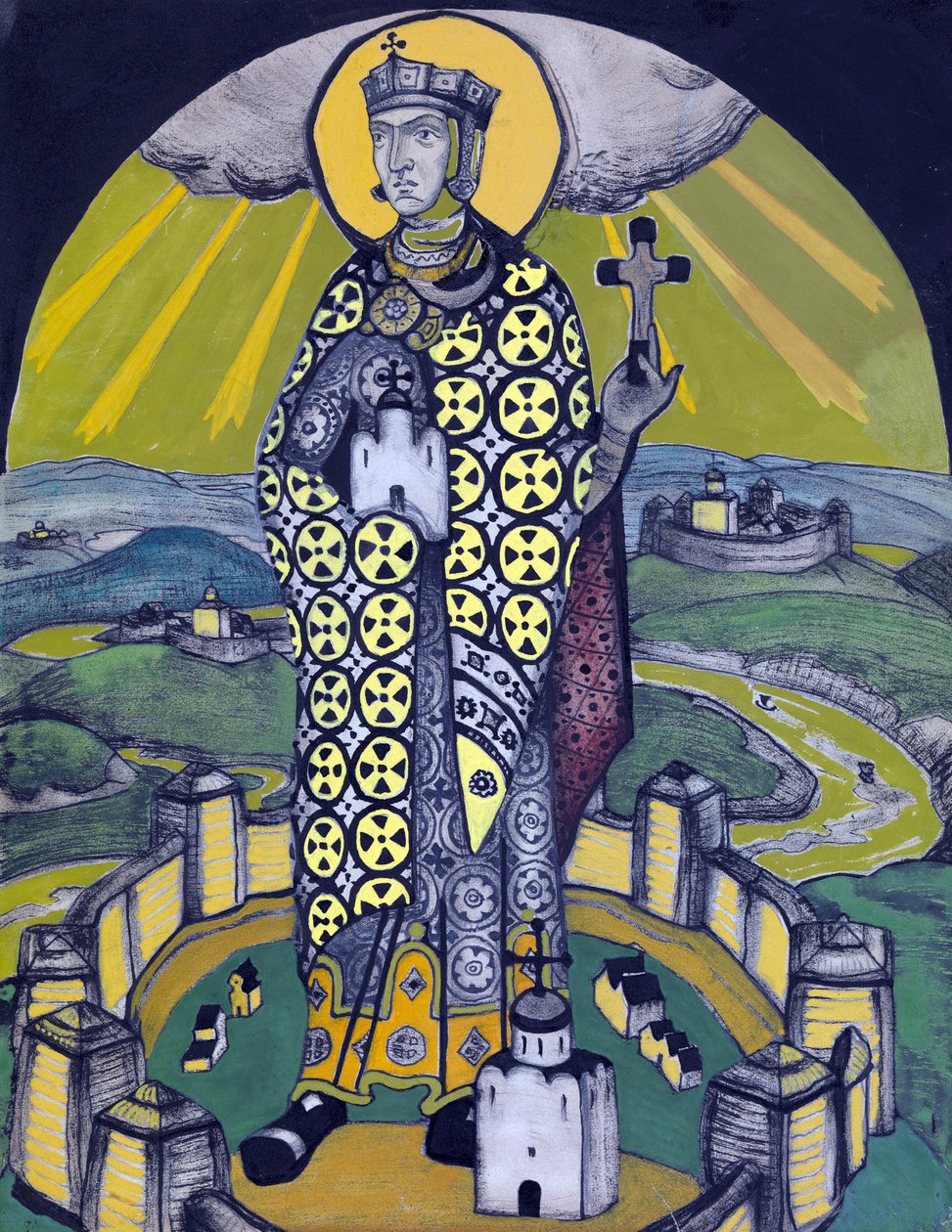 Aziz Olga, Kiev Prensesi (kağıt üzerinde kolaj ve tempera) by Nicholas Roerich