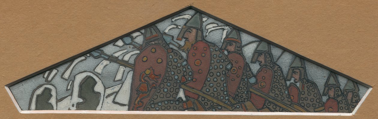Mayolika frizinin "Northern Life" en sağdaki üçgen dekorasyonu için eskiz, 1905 by Nicholas Roerich