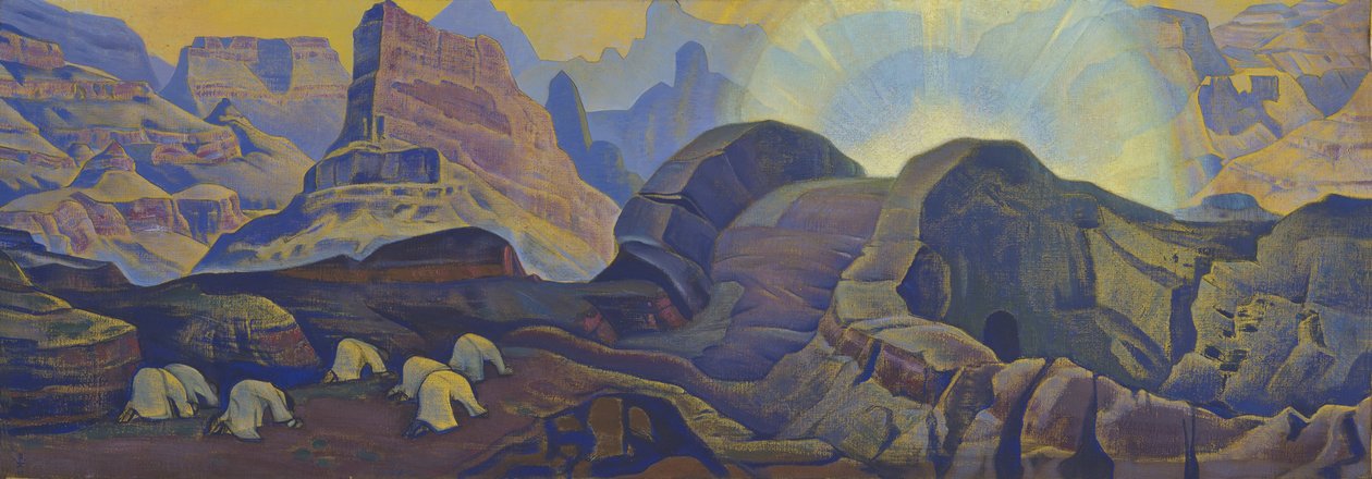 The Miracle (Mesih dizisinden) par Roerich, Nicholas (1874-1947). Tuval üzerine tempera, ebat : 62x205 by Nicholas Roerich