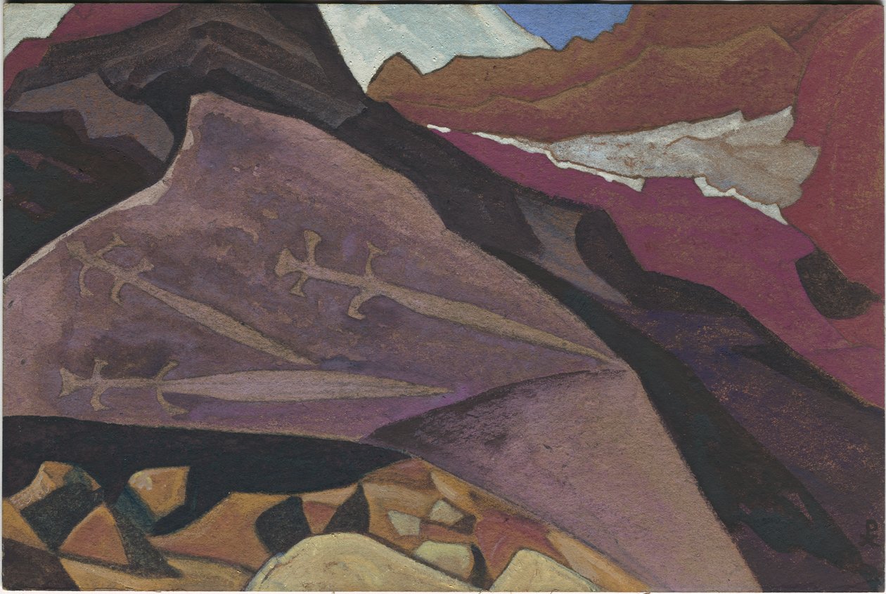 Üç Glaives, Kaya Üzerine Görüntüler, Lahul, 1936 by Nicholas Roerich