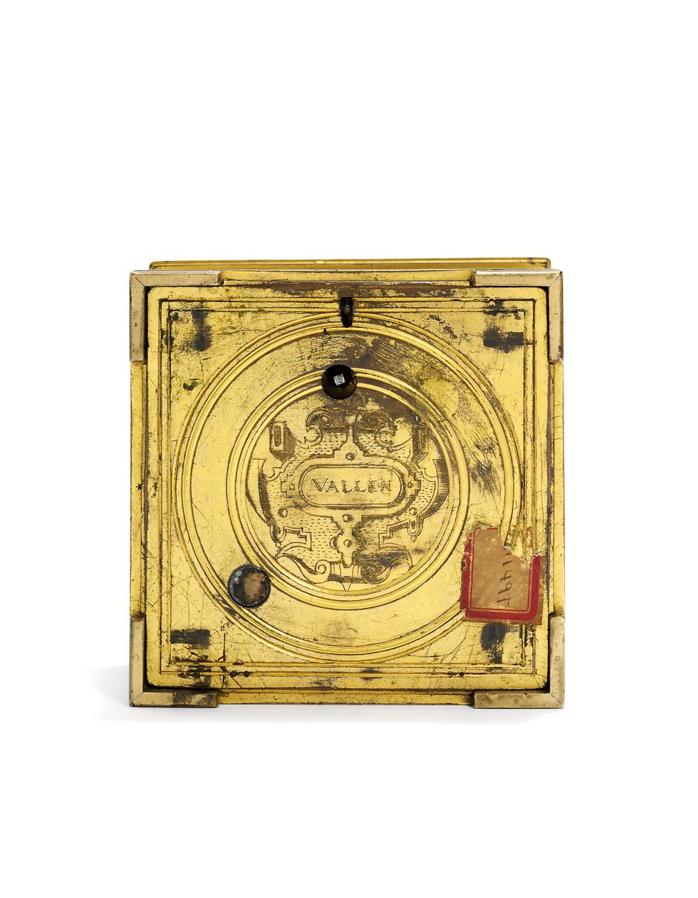 Elizabeth I gravürlü çarpıcı yatay masa saati, c.1590-1600 (yaldızlı pirinç) by Nicholas Vallin
