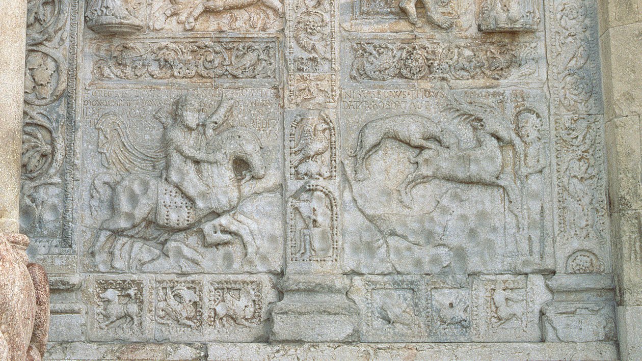 Yaratılış Kitabından konuların rölyef panelleri, Romanesk, c.1120-38, 102490 taş detayı by Nicholaus