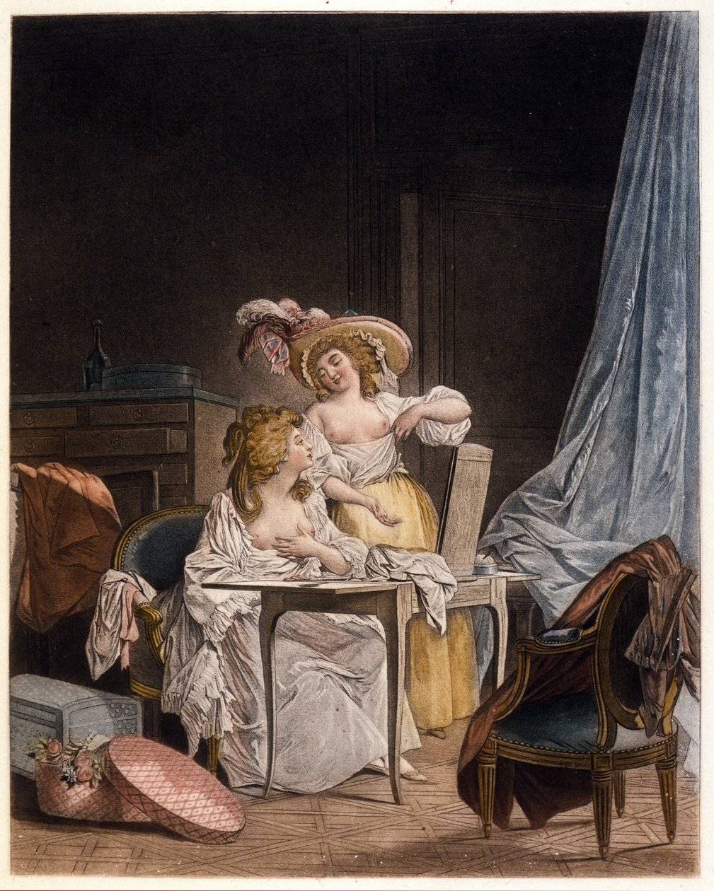 Mukayese. İki kadın göğüslerinin büyüklüğünü karşılaştırıyor. 1782 dolaylarında Nicolas Lavreince (1737-1807) tarafından yapılan gravür. by Niclas II Lafrensen