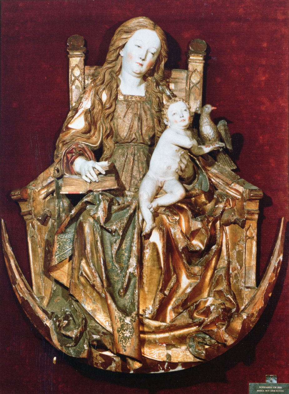 Madonna ve Çocuk Hilal üzerinde Enthroned, c.1510 (çok renkli ahşap) by Niclaus the Elder attr. to Weckman