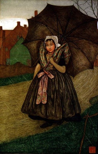 Yağmurdaki Hollandalı Kız (kağıt üzerinde pastel) by Nico Jungmann