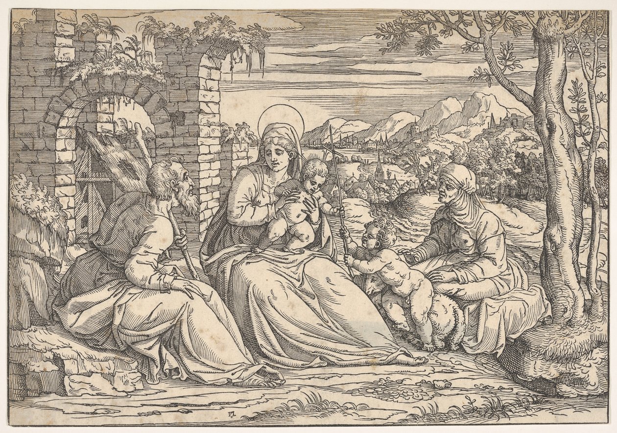 Aziz Elizabeth ve John ile Kutsal Aile, ca. 1550. by Nicolò Boldrini