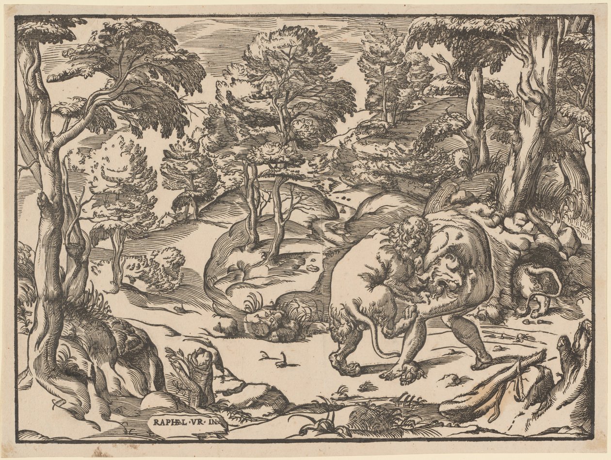 Herkül ve Nemea Aslanı by Nicolò Boldrini, after Raphael