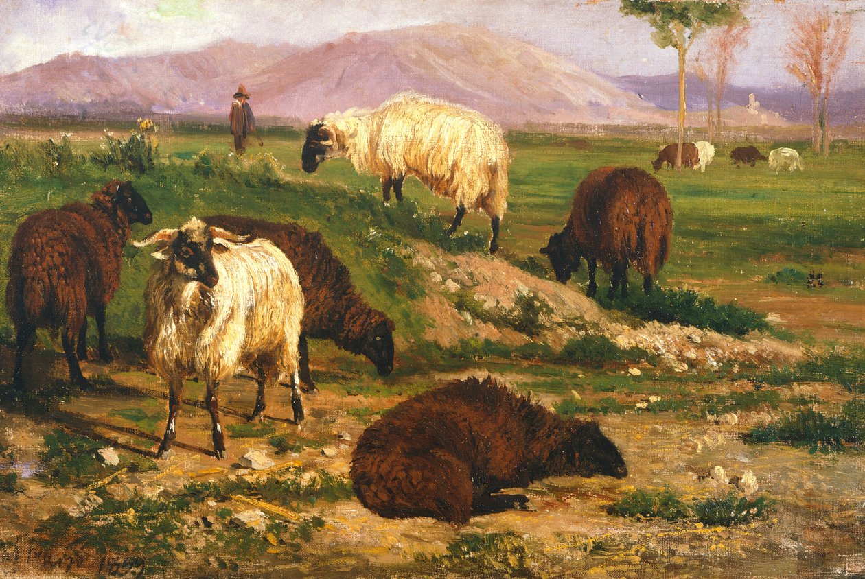 Otlayan hayvanlar (tuval üzerine yağlı boya) by Nicola Palizzi
