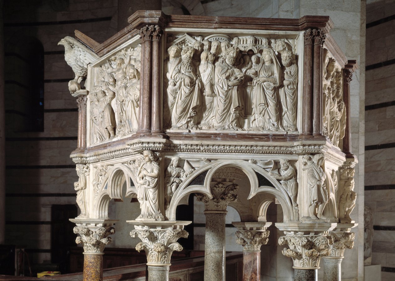 Sandalye Nicola Pisano (1215 / 20-1278 / 84) (Mermer minber) 1260 Baptistere Saint John of Pisa (Battistero San Giovanni di Pisa), İtalya by Nicola Pisano