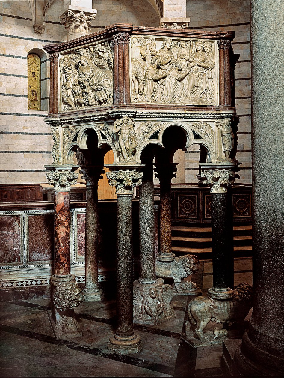 Pisa 1260 Vaftizhanesinde bir kilisenin mermer minberi (alçak kabartma) by Nicola Pisano