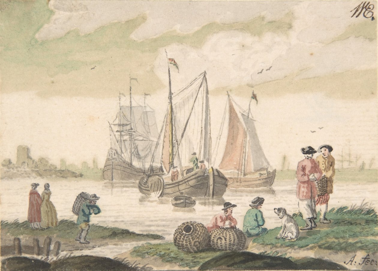 Yedi Figürlü ve Köpekli Deniz Manzarası, 1733-93. by Nicolaas Aartman