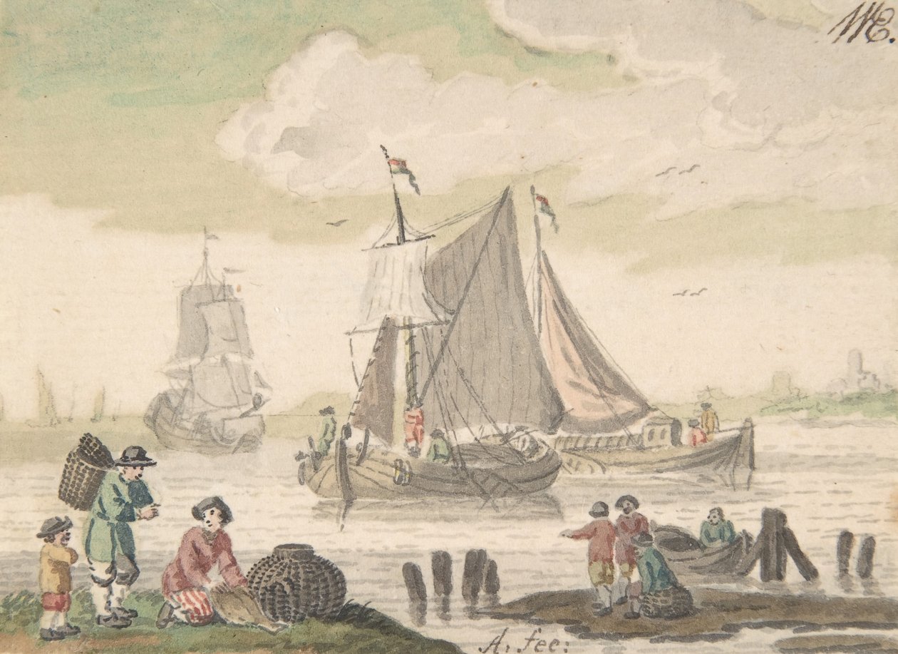 Ön Planda Altı Figürlü Deniz Manzarası, 1733-93. by Nicolaas Aartman