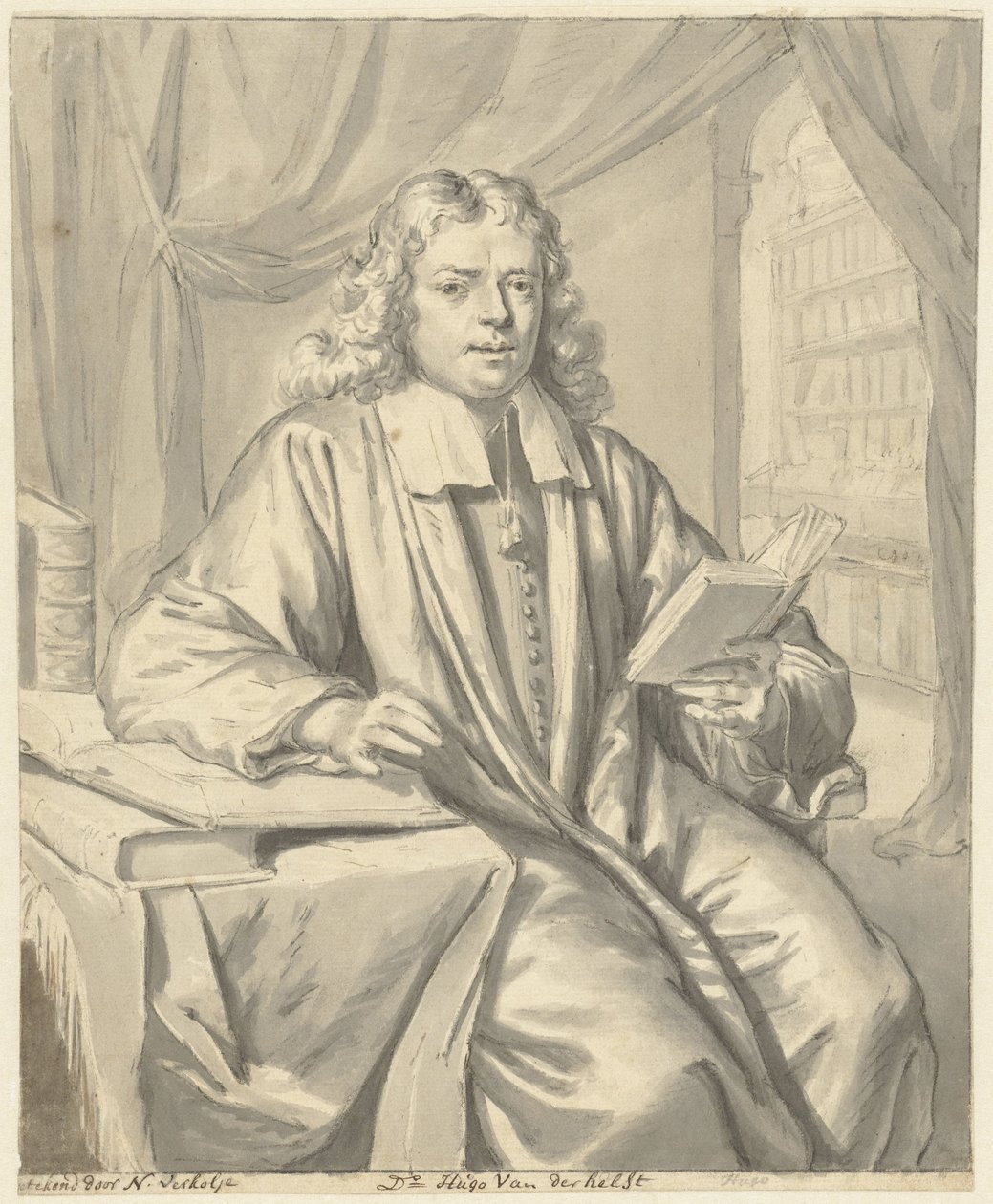 Dr. Hugo van der Helst bir çalışma odasında by Nicolaas Verkolje