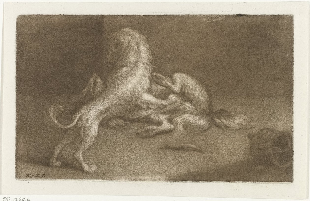 iki oynayan köpek by Nicolaas Verkolje