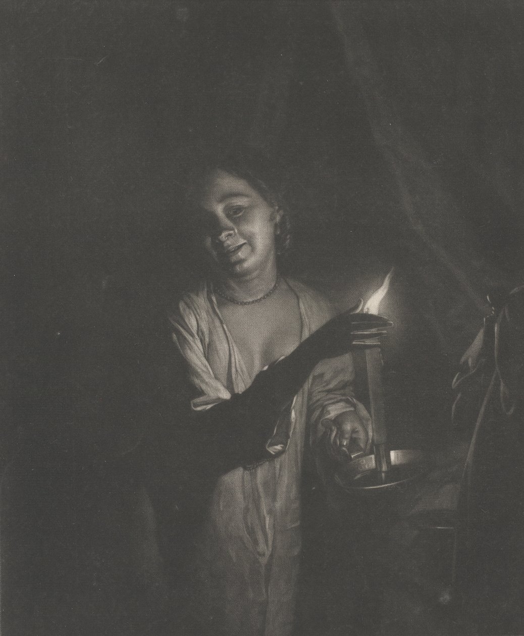Yatak Odasında Mum Tutan Genç Kadın, 1690-1715., 1690-1715. by Nicolaas Verkolje