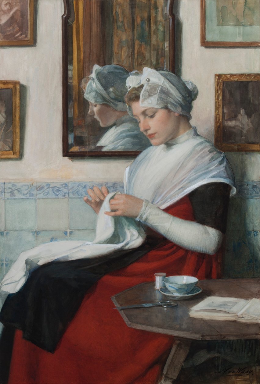 Bir Amsterdam Yetim Kız Dikişi, 1890 dolayları (klozet karton üzerine yerleştirilmiş) by Nicolaas van der Waay