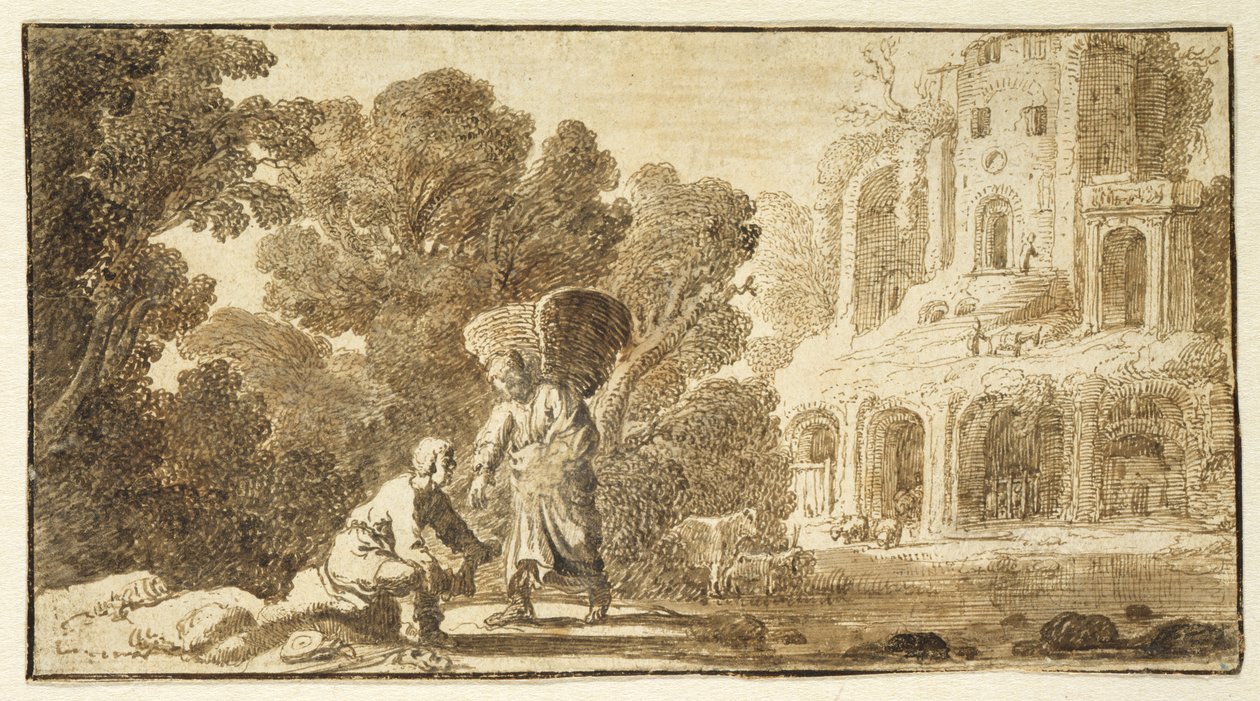 Tobias ve Melek, c.1625 (kağıt üzerine kalem ve mürekkep) by Nicolaes Cornelisz c.1592 1655 Moeyaert