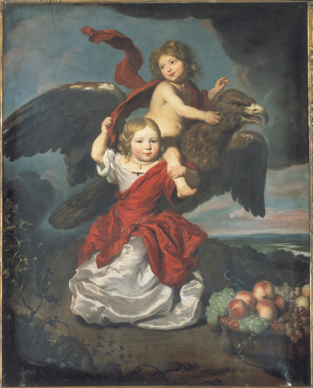 Bir manzarada Ganymede ve Hebe olarak bir erkek ve bir kızın Çift Portresi by Nicolaes Maes