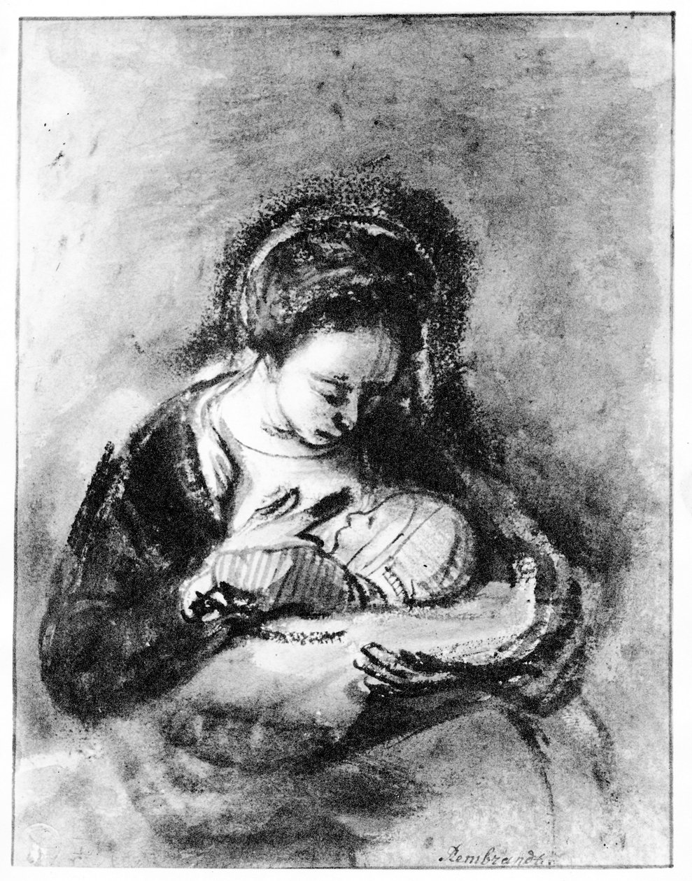Anne ve Çocuk, c.1655 (kalem, mürekkep ve kağıt üzerine yıkama) by Nicolaes Maes