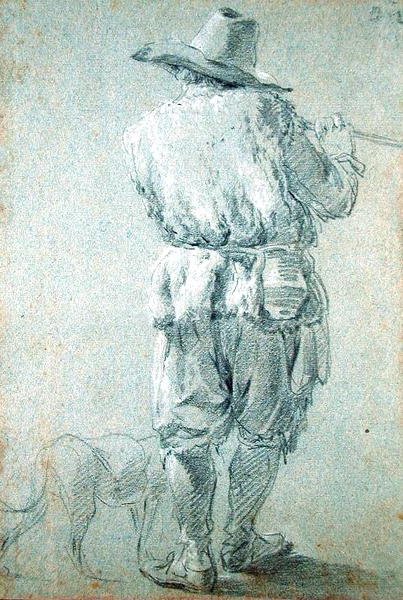 Flüt çalan Çoban, 1644 (kağıt üzerinde tebeşir) by Nicolaes Pietersz. Berchem