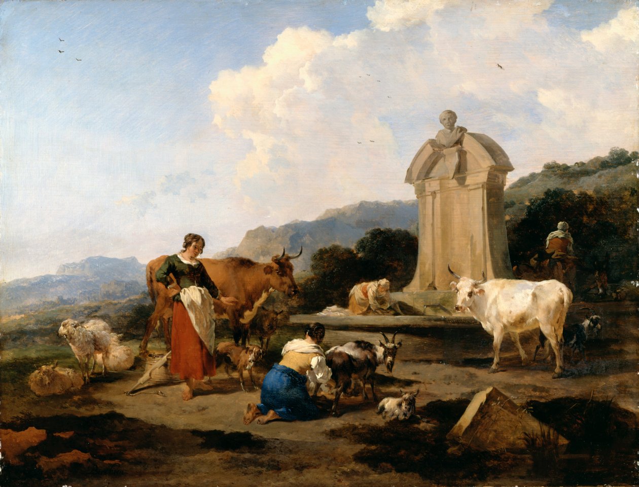 Sığır ve Figürlü Roma Çeşmesi (Le Midi) by Nicolaes Pietersz. Berchem