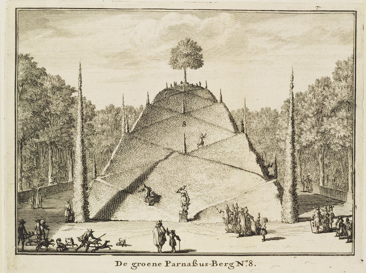 Johannes Van den Aveele tarafından oyulmuş Yapay Parnassus Dağı (d.1727) by Nicolaes Jansz Visscher