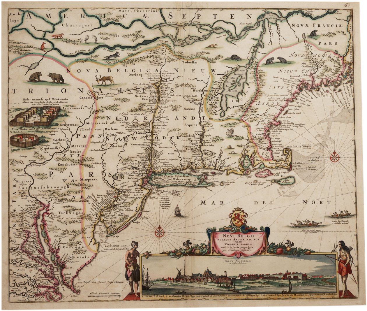 Novi Belgi Novaeque Angliae [New Netherland ve New England], 1682 (el boyaması gravür) by Nicolaes the Younger Visscher